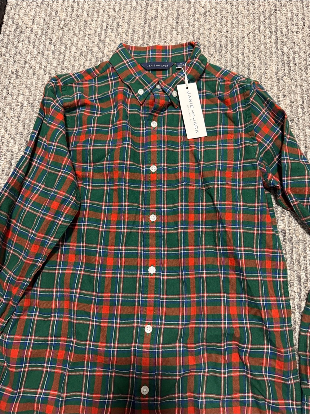 Janie and Jack Green & Red Plaid Cotton Button-Down Shirt